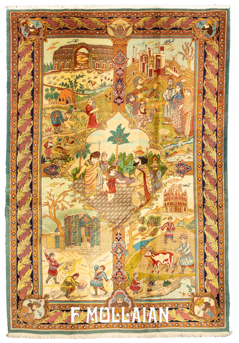 Tapis Pictural Tabriz au Motif des Quatre Saisons n°:84435774